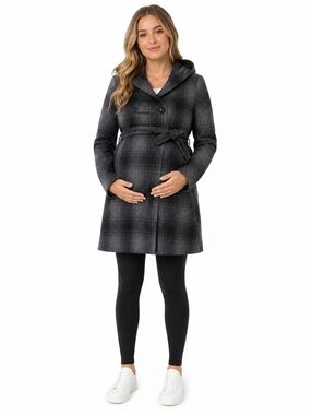 2/$80 Thyme Maternity Plaid Coat • Gray & Black • Hooded • XS (Fits S)